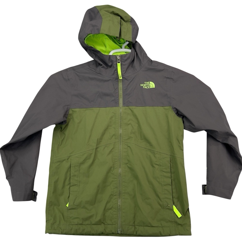 The North Face Boys DryVent Hooded Rain Jacket Green Gray Size S 7/8